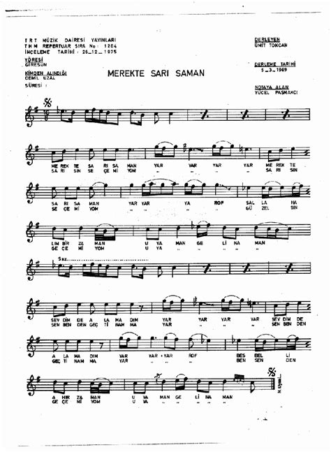 Merekte Sarı Saman (Giresun) Türküsünün Sözleri » Türkü Dostları.